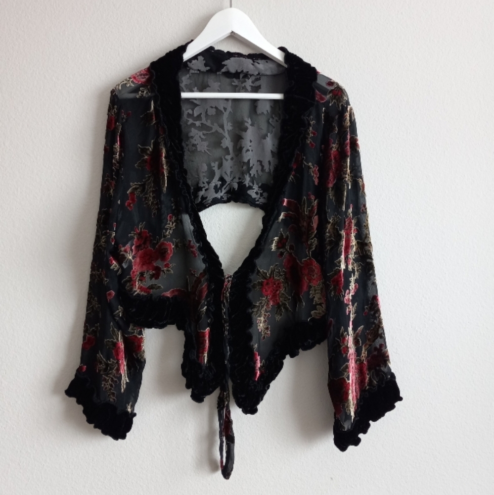 Heart's Desire By Mary Grace Velvet Floral Burnout Bolero Jacket XL